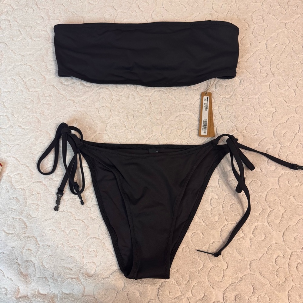 NWT Skims Onyx Recycled Bandeau Bikini Top Signature Swim Dipped Tie Bottom M